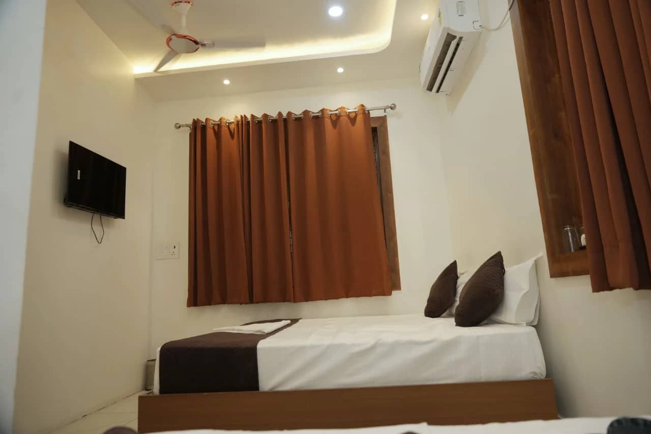 Comfortable hotel room with a large bed