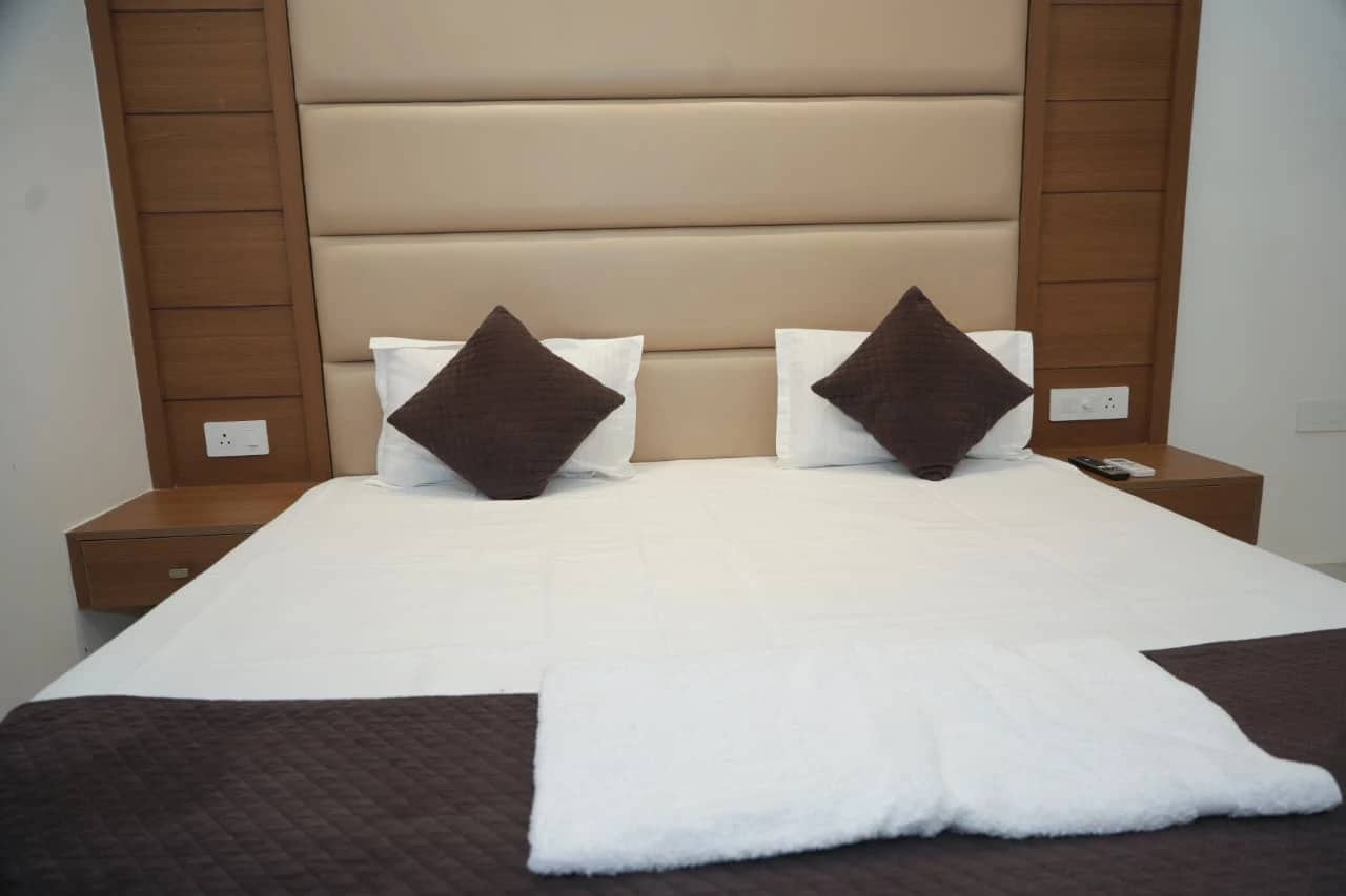 Comfortable hotel room with a king bed